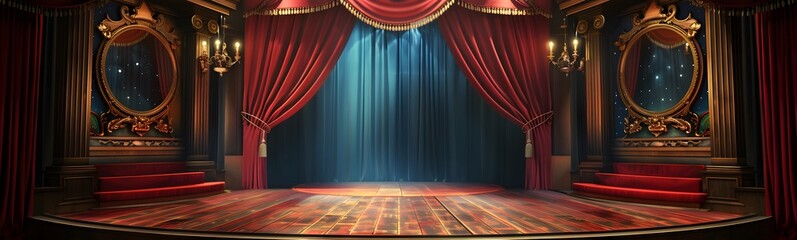 Circus stage podium background 3D carnival light red show curtain. Circus platform stage podium tent theater arena sign vintage spotlight circle stand bulb ringmaster ring cirque cartoon party cinema.