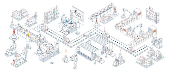 Automated warehouse robots are autonomous machines that streamline warehouse operations through smart automation technology concept. Vector eps10