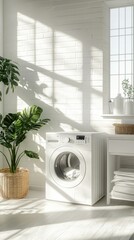 Bright Minimalist Laundry Space with White Decor