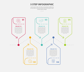 5 points template infographic outline style with 5 point step template with creative box arrow timeline up and down for slide presentation