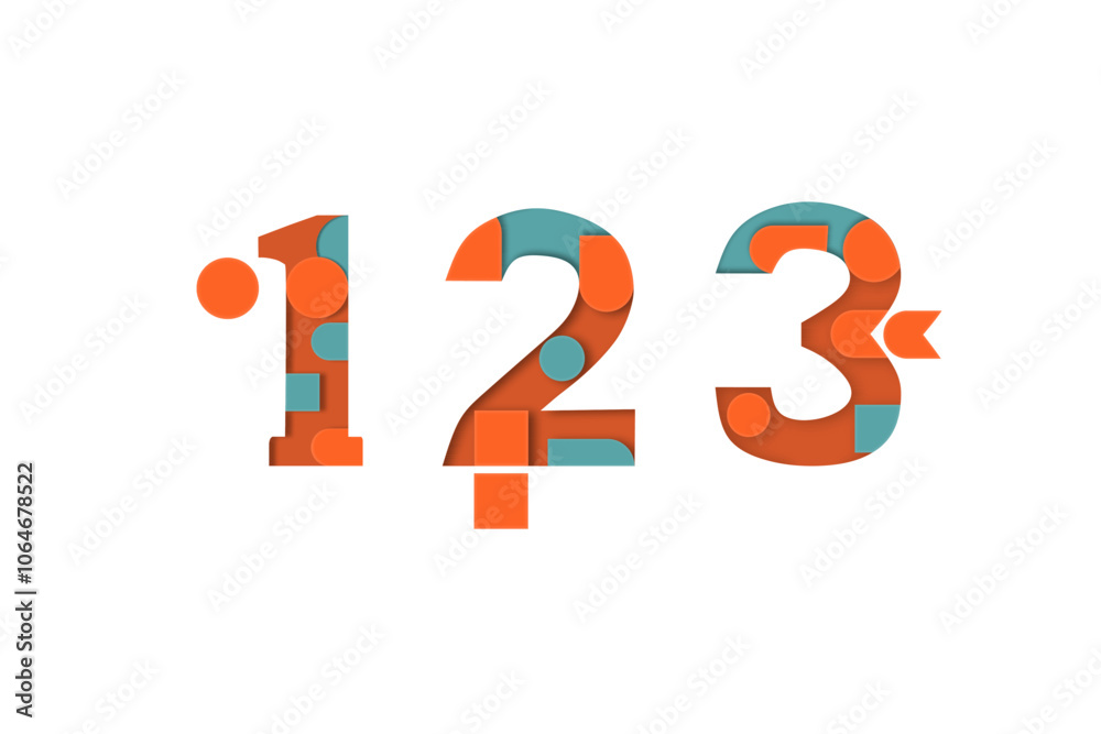 Fototapete set of vector number one two three geometric shapes