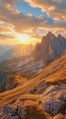 Obraz premium Breathtaking Sunrise Over Majestic Mountain Peaks