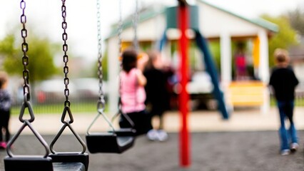 Light blur of an outdoor playground, evoking early school years.