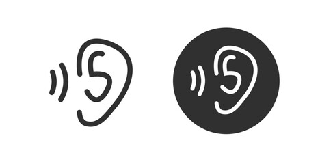 Ear sound hear icon, listen sound sign symbol vector simple pictogram graphic illustration set, stroke line outline deafness noise logo shape silhouette image clip art
