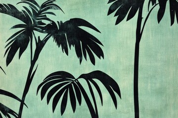 a painting of palm trees against a blue background