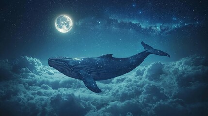 Fototapeta premium Majestic Whale Swimming Through Dreamy Cloud Sea