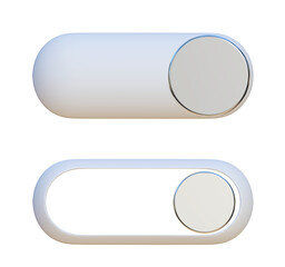 Silver button switch on/off isolated on png transparent background.