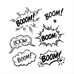 Comic Book Style Boom and Explosion Text Graphics. comic book explosion bubble, comic book style text, comic book boom effect, comic, boom, explosion, speech bubble, pop art, graphic, illustration. © Fahad