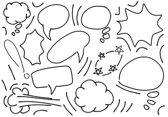 Doodle style pop speech bubble illustration set speech bubble frame handwritten style decoration. POP frame for comic or manga.