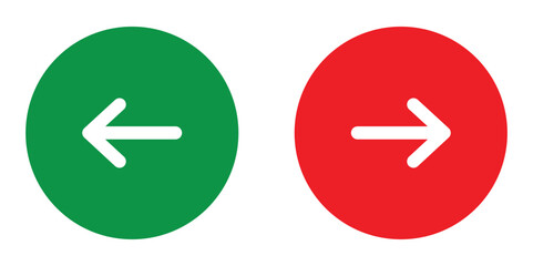 Green and Red Circular Arrow Icons for Directional Navigation, Right Way and Wrong Way Concept