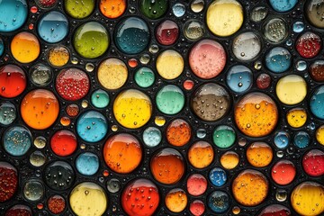 Colorful bubbles and oil on water create abstract patterns