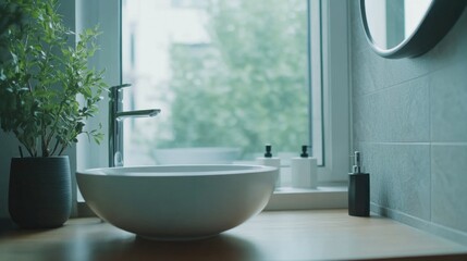 Fototapeta premium Minimalist Bathroom with White Bathtub
