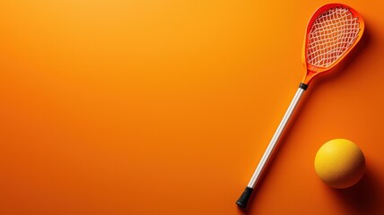 A bright orange background features a squash racket and a yellow ball, symbolizing the sport of squash and vibrant gameplay.