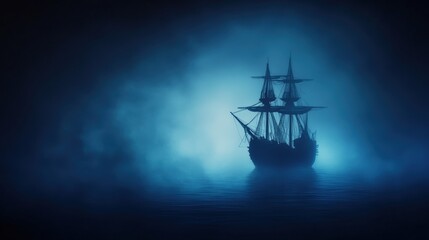 Fototapeta premium Ghost ship sailing through a foggy sea representing a dark and mysterious concept.