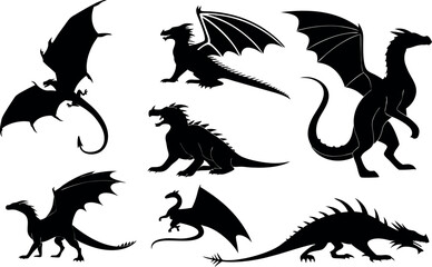 Dragon Silhouette Vector EPS - Cut File and Clipart Set