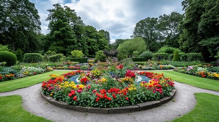 Colorful Flower Beds in an English Garden: A Blooming Paradise of Variety
