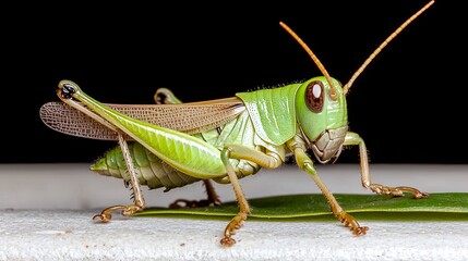 Fototapeta premium Detailed Green Grasshopper on White Background