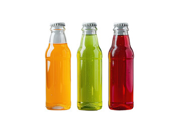 Colorful bottles of soda on white isolated background.