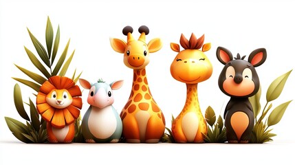 Obraz premium Stylized Jungle Animals in Vibrant CGI Design