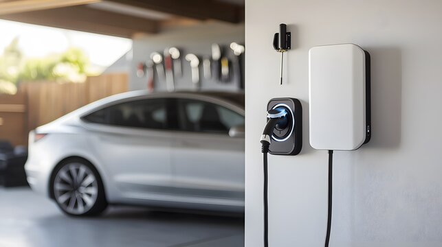 Electric Vehicle Charger Installed On Wall