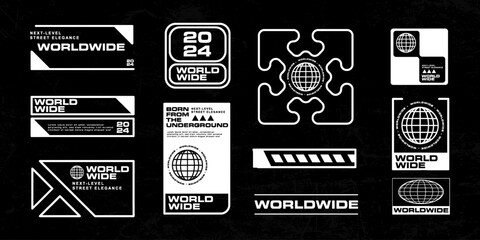 Futuristic streetwear cyberpunk interface element technology graphic vector design template	