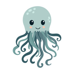 Cute jellyfish . Vector illustration on white transparent isolated background. Sea animal. Children drawing in simple flat style . Underwater life.