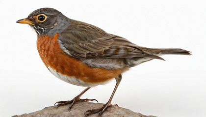 American Robin (Turdus migratorius) on clean grey background. Suitable for marketing or business purposes. Panoramic banner with place for text
