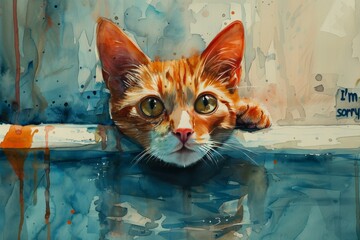 Art of apologies: watercolor cat expressing feelings through painting