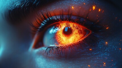 3d rendering of eye with a glowing iris scanner overlay representing biometric identification for highlevel security futuristic aesthetic