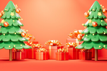 Cartoon style Christmas theme picture, 3d rendering