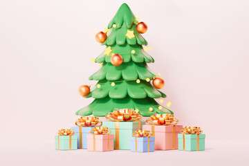 Cartoon style Christmas theme picture, 3d rendering