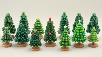  Christmas Trees isometric Cartoon 3D