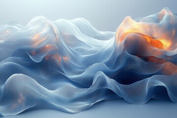 Obraz premium Dynamic waves in cool tones creating an abstract composition with space for text on the right.