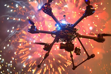 Fireworks display filmed from a drone on International Drone Day