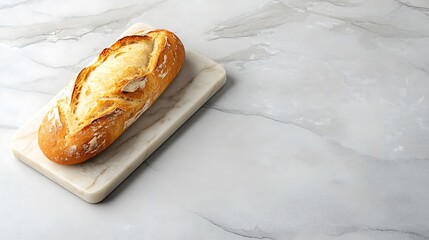 Freshly baked sourdough bread resting on a marble cutting board for perfect presentation