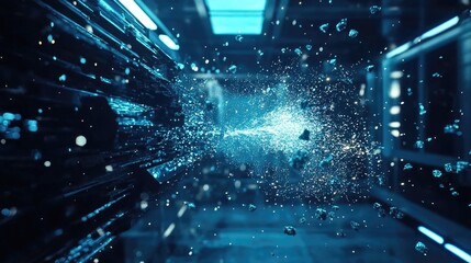 Abstract Blue and White 3D Rendering with Light Streaks and Particles