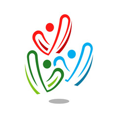 colorful abstract 3 Three people logo design group sign of happy persons community symbol
