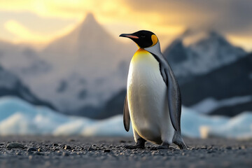 Fototapeta premium penguin in a standing pose with a icy landscape background