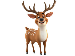 Vibrant 3D Cartoon Deer, whimsical design, intricate antlers, playful expression, colorful backdrop, imaginative character art.