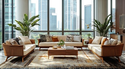 Modern Living Room with City View and Stylish Furniture