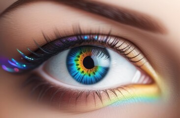 Fototapeta premium Macro illustration of eyes with colored iris, fashion makeup