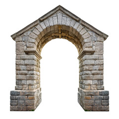 Detailed stone archway with intricate design, isolated on white background.