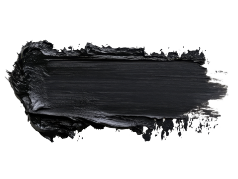 Black paint stroke on white backdrop, bold artistic expression, emphasizing contrast and texture, ideal for design and creative projects.
