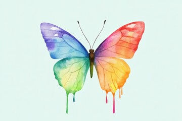 Fototapeta premium Vibrant watercolor painting of a rainbow butterfly on a light background