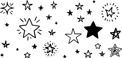 Set of hand drawn stars. Doodle star illustrations.