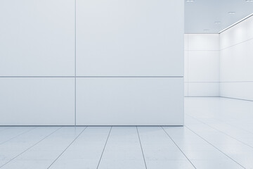 Modern empty white spacious interior with mock up place. 3D Rendering.
