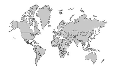World map.for website layouts,background,education, precise,customizable,Travel worldwide,map silhouette backdrop,earth geography, political,reports.Vector illustration map.