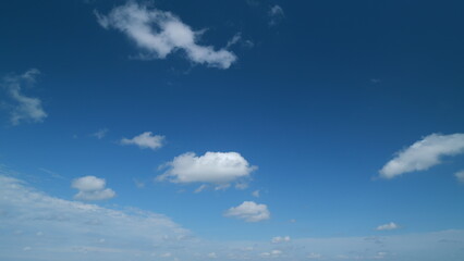 Fototapeta premium Cumulus and stratocumulus clouds blue sky panorama background and copy space. Natural beautiful scene. Timelapse.