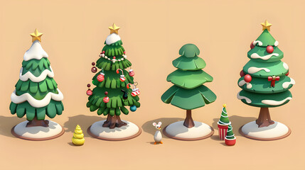 Tree Ornaments Christmas isometric Cartoon 3D