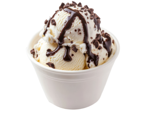 Decadent ice cream delight, creamy texture, rich chocolate topping, enticing presentation, perfect for dessert lovers.